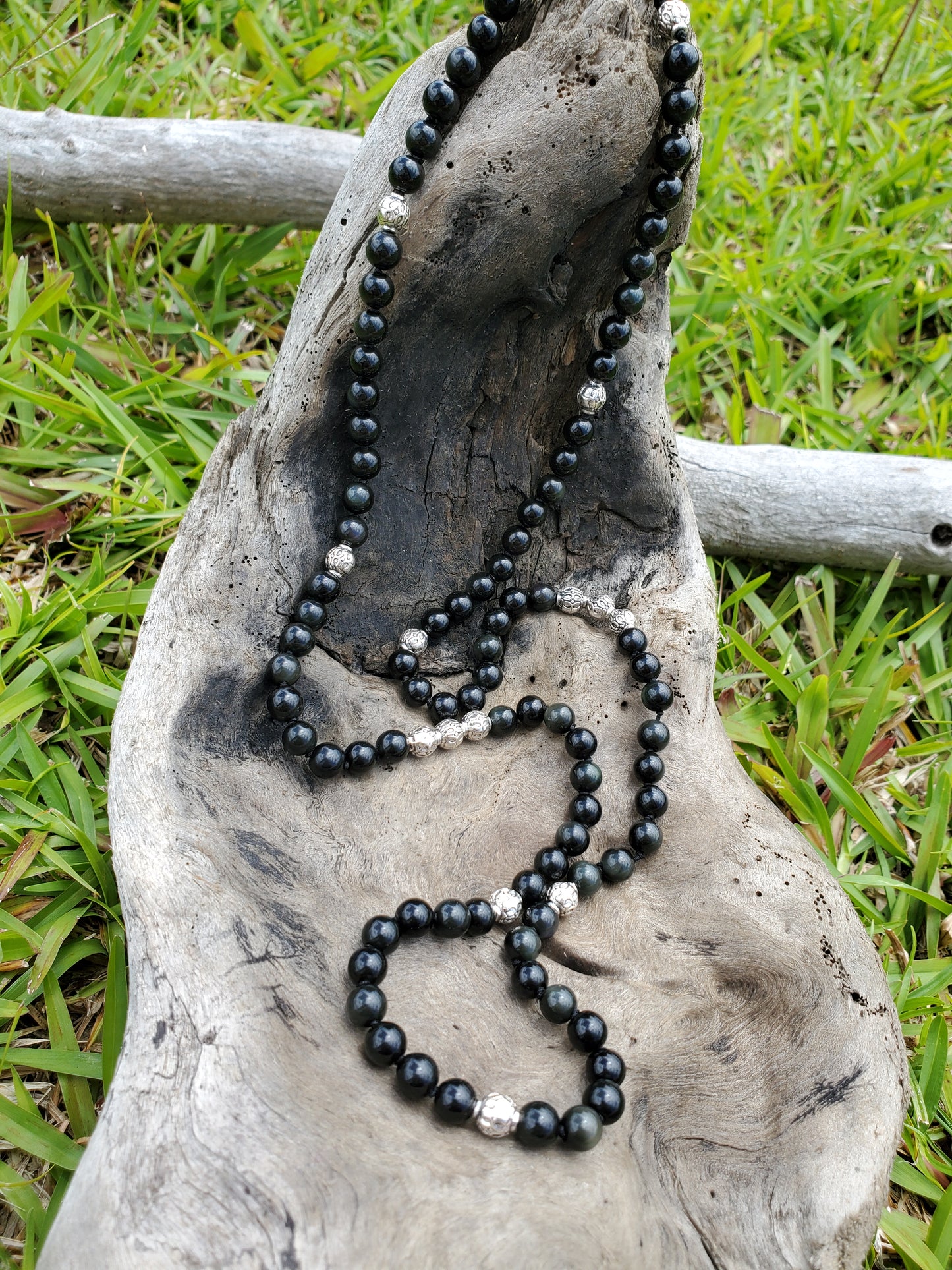 Knotted Gemstone Necklace Obsidian
