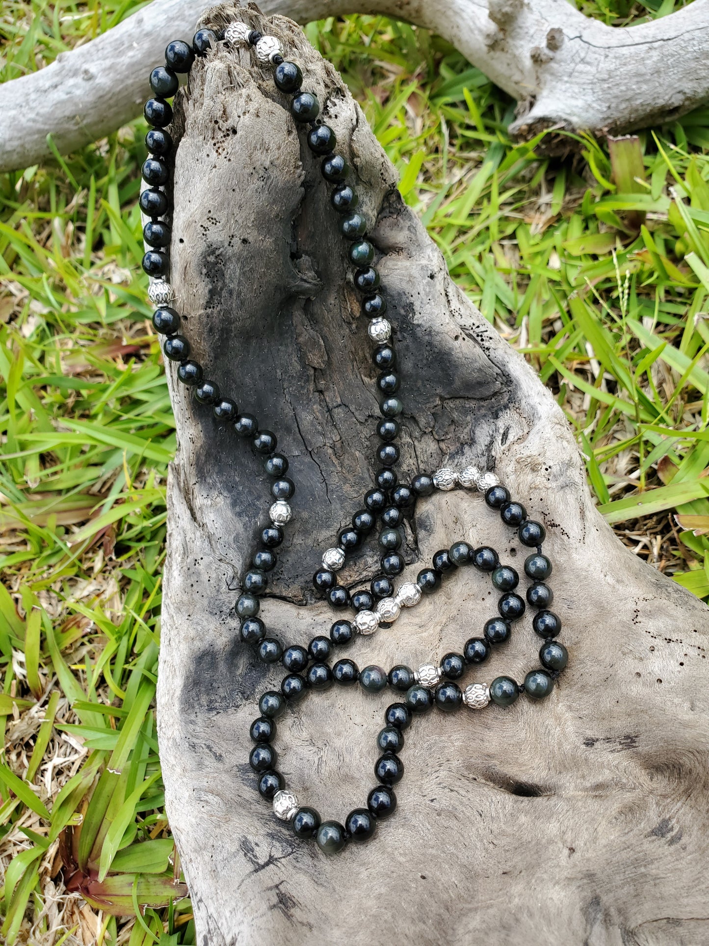 Knotted Gemstone Necklace Obsidian
