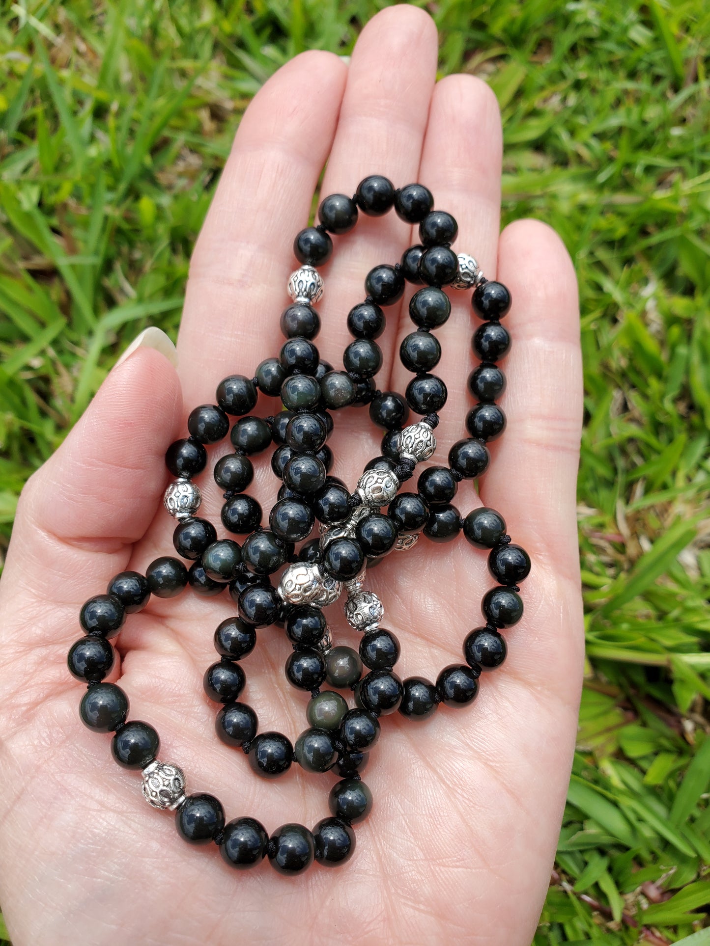 Knotted Gemstone Necklace Obsidian