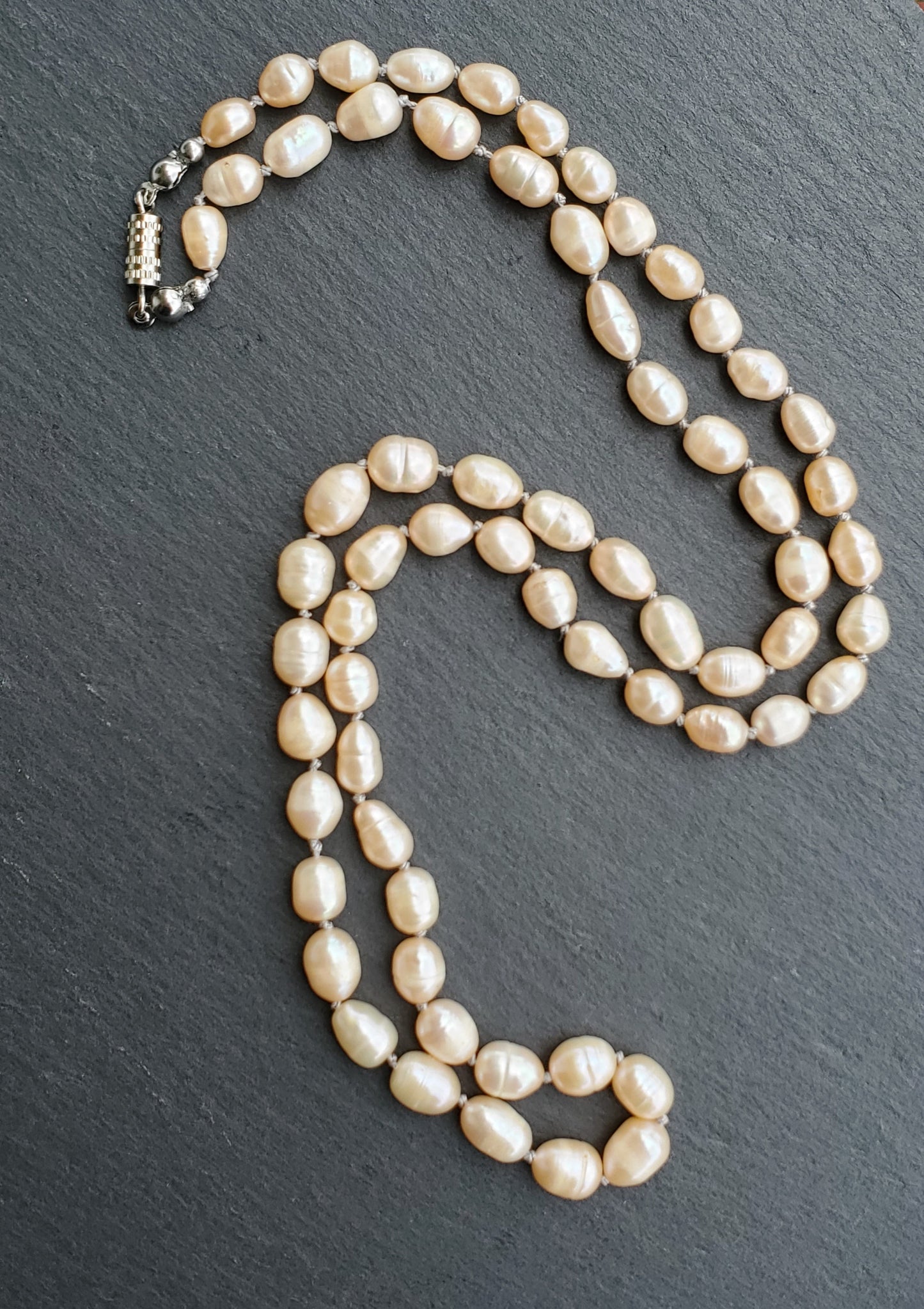 Knotted Freshwater Rice Pearl Necklace