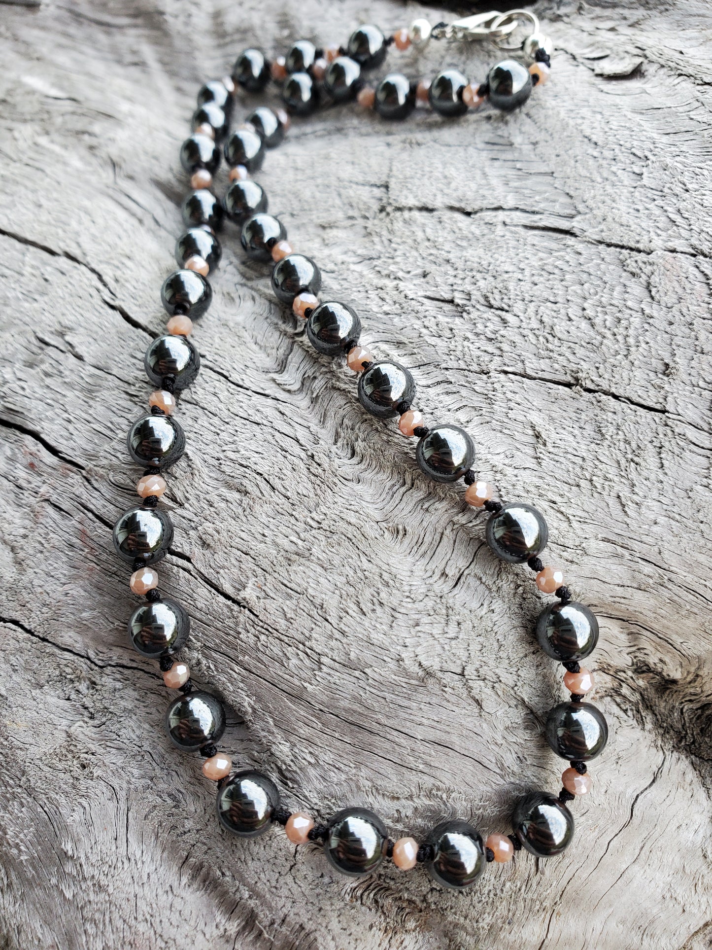 Knotted Gemstone Necklace Hematite
