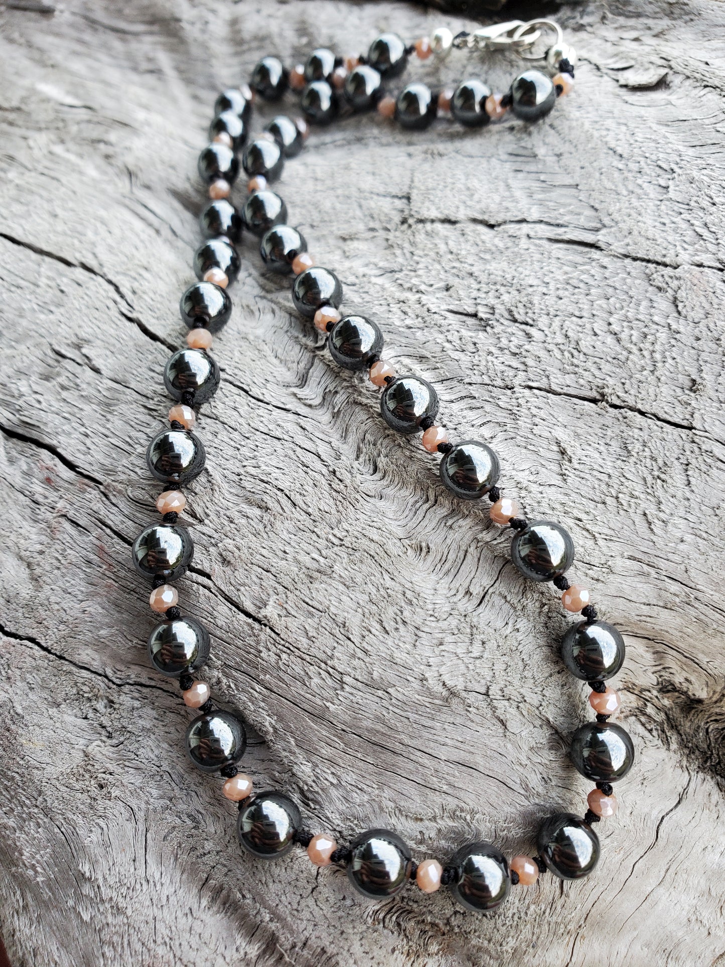 Knotted Gemstone Necklace Hematite