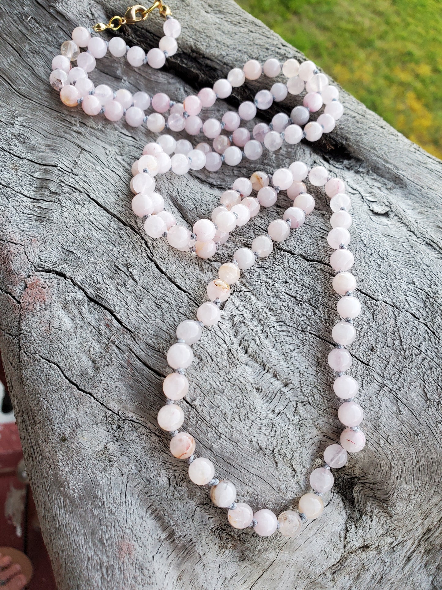 Knotted Gemstone Necklace Rose Quartz