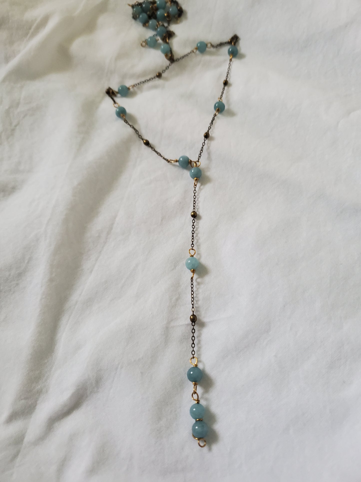 Aquamarine and Antique Brass Lariat
