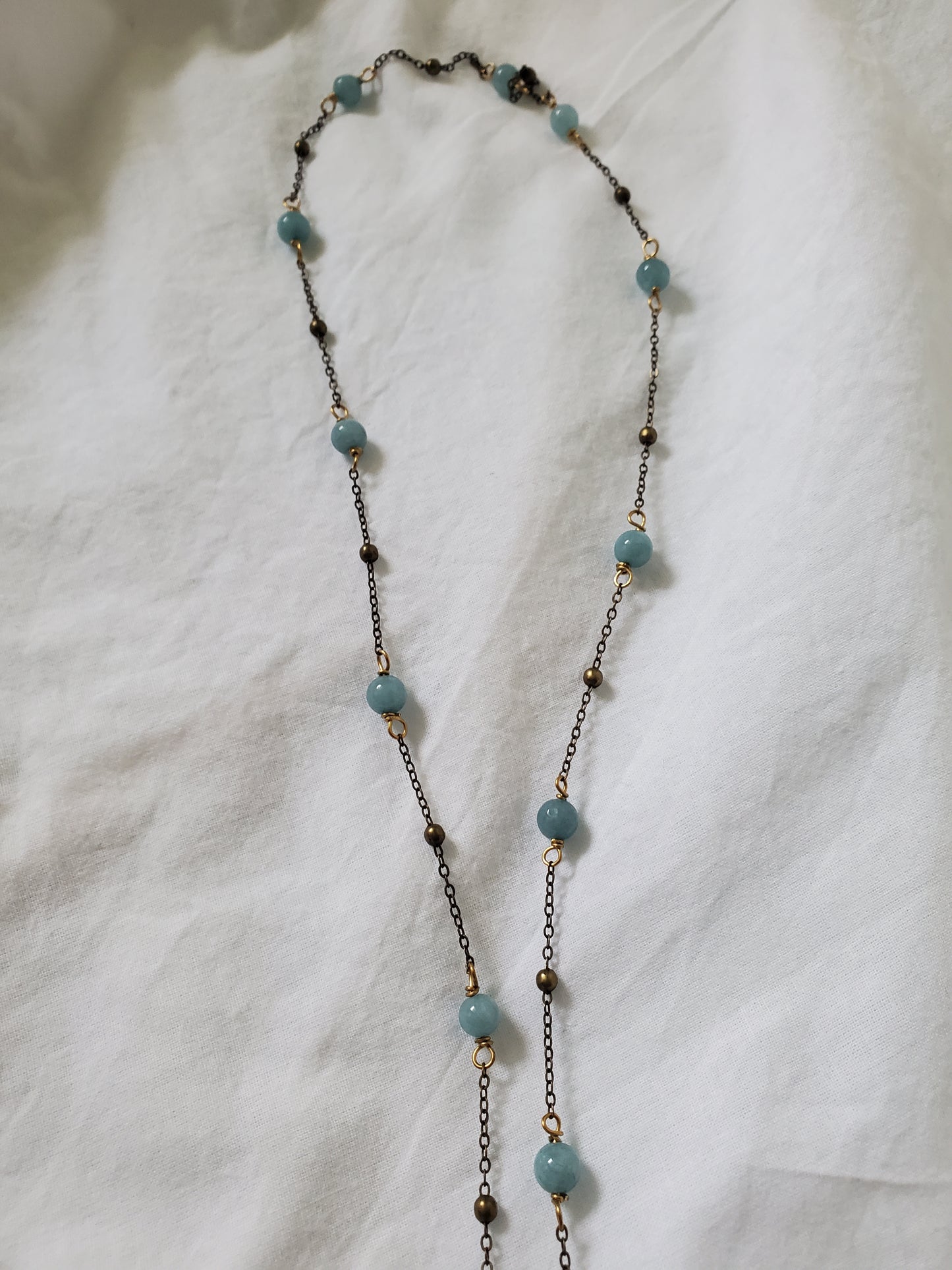 Aquamarine and Antique Brass Lariat