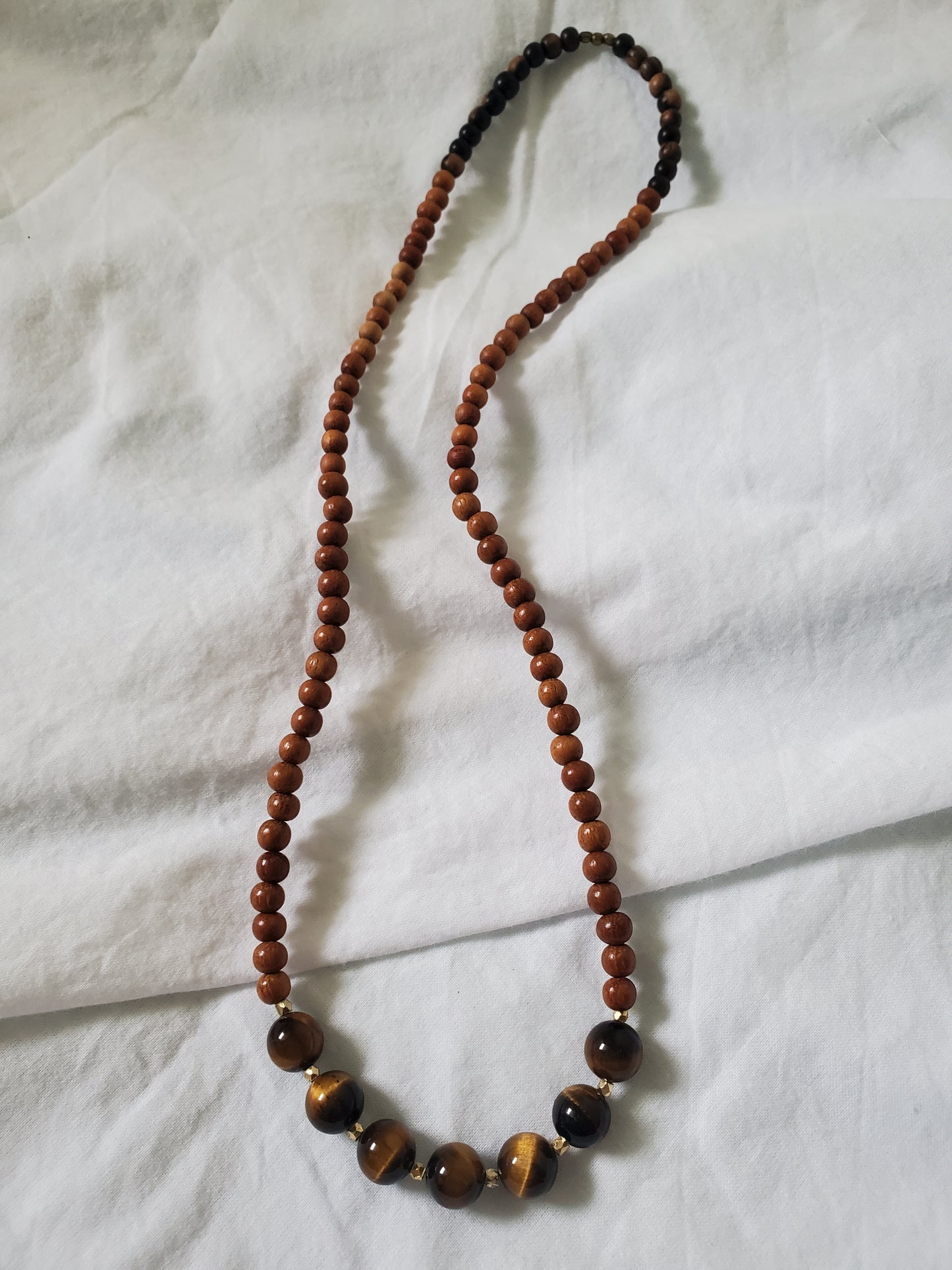 Tiger Eye & Wood Necklace