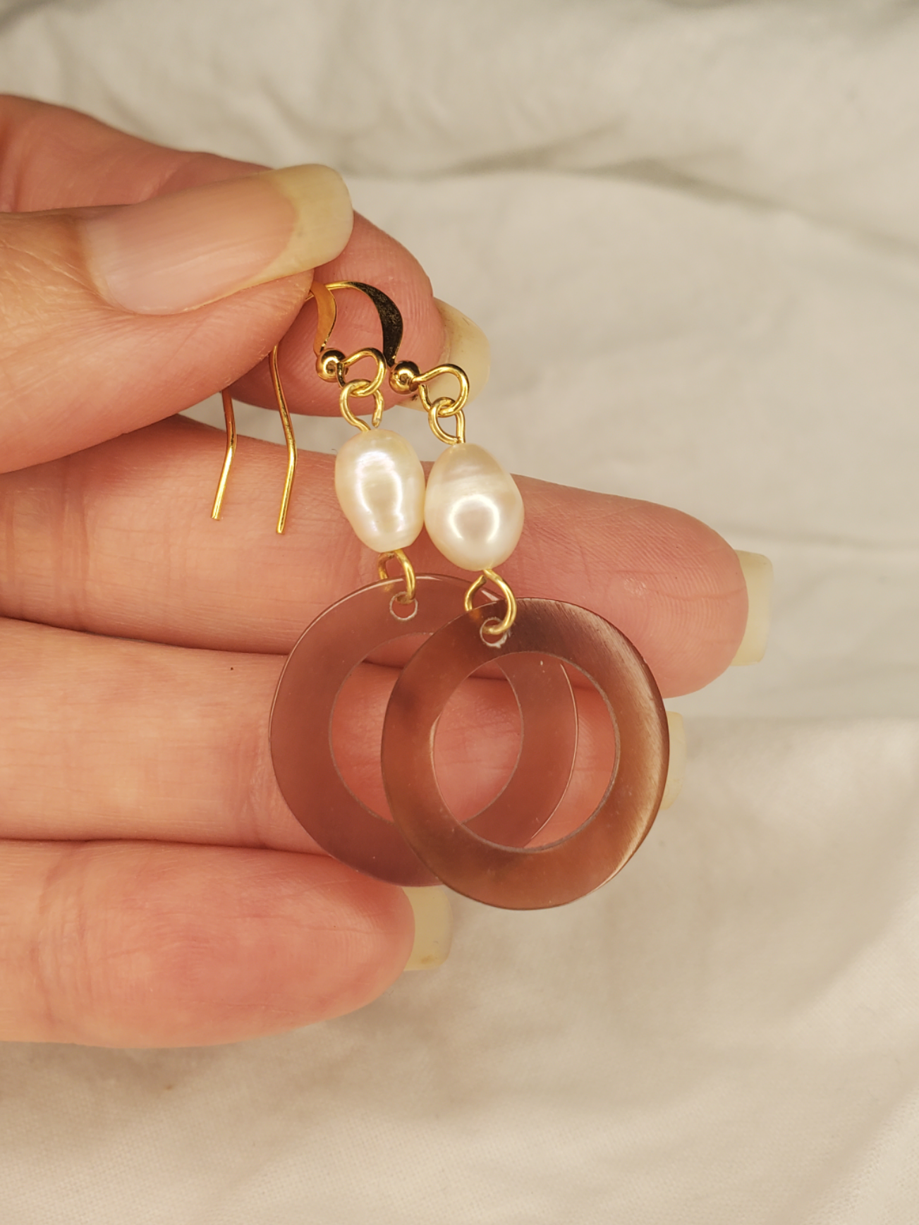 Brown Lip Dangle with Freshwater Pearls