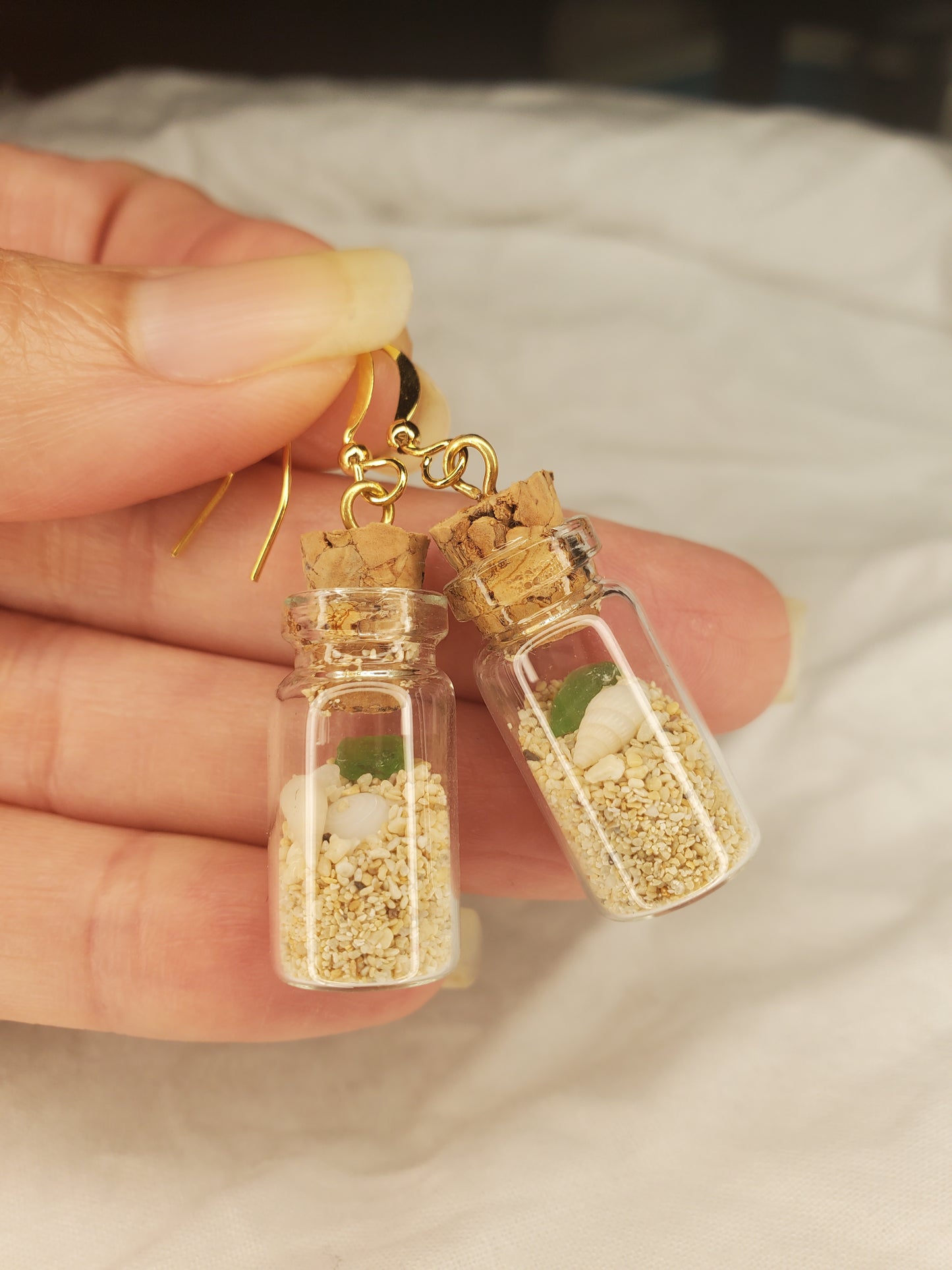 Ocean Bottle Charm Dangle-Shells, Seaglass & Sand