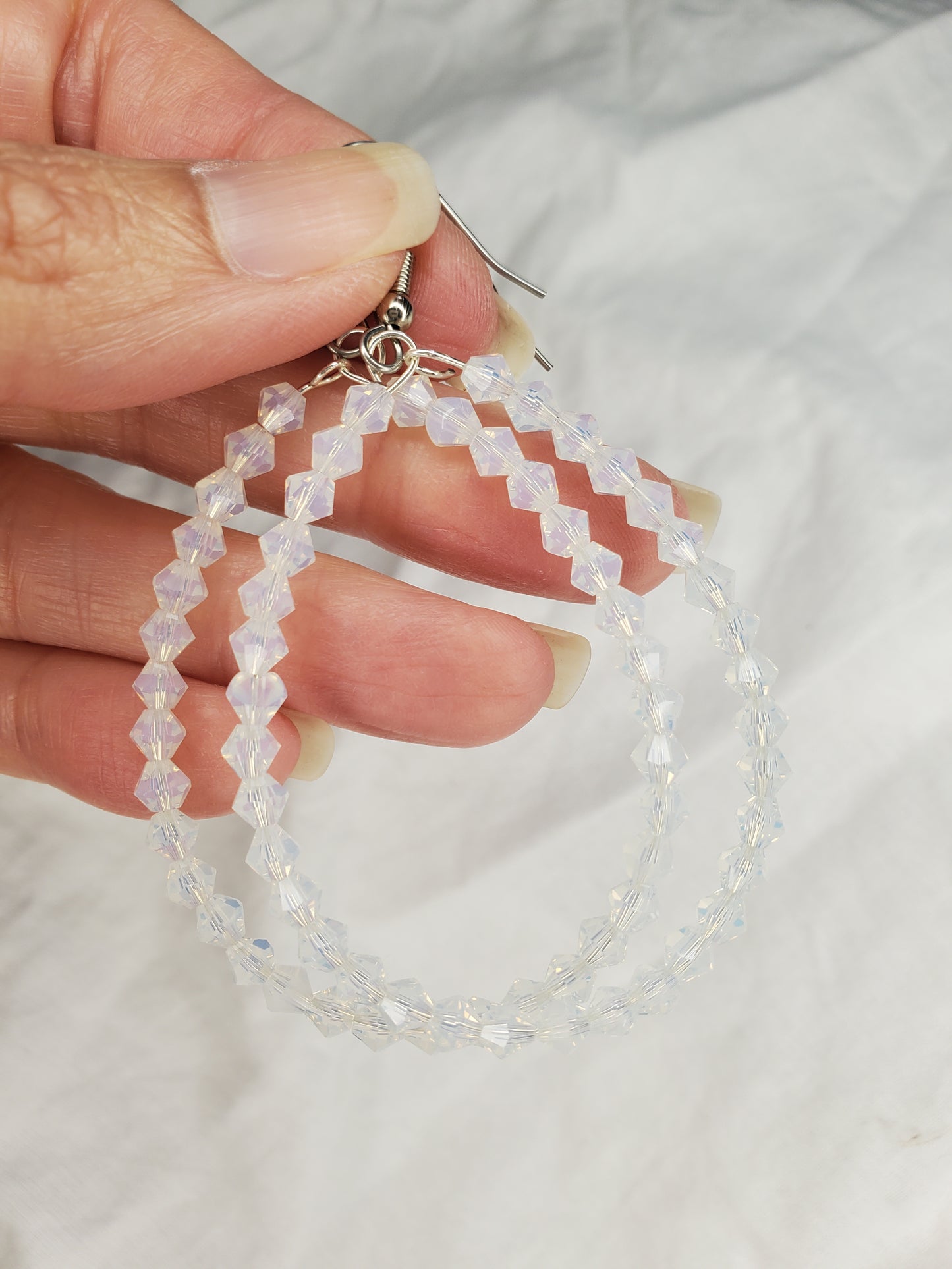 Fire Polished Crystal Hoops-Opaque White