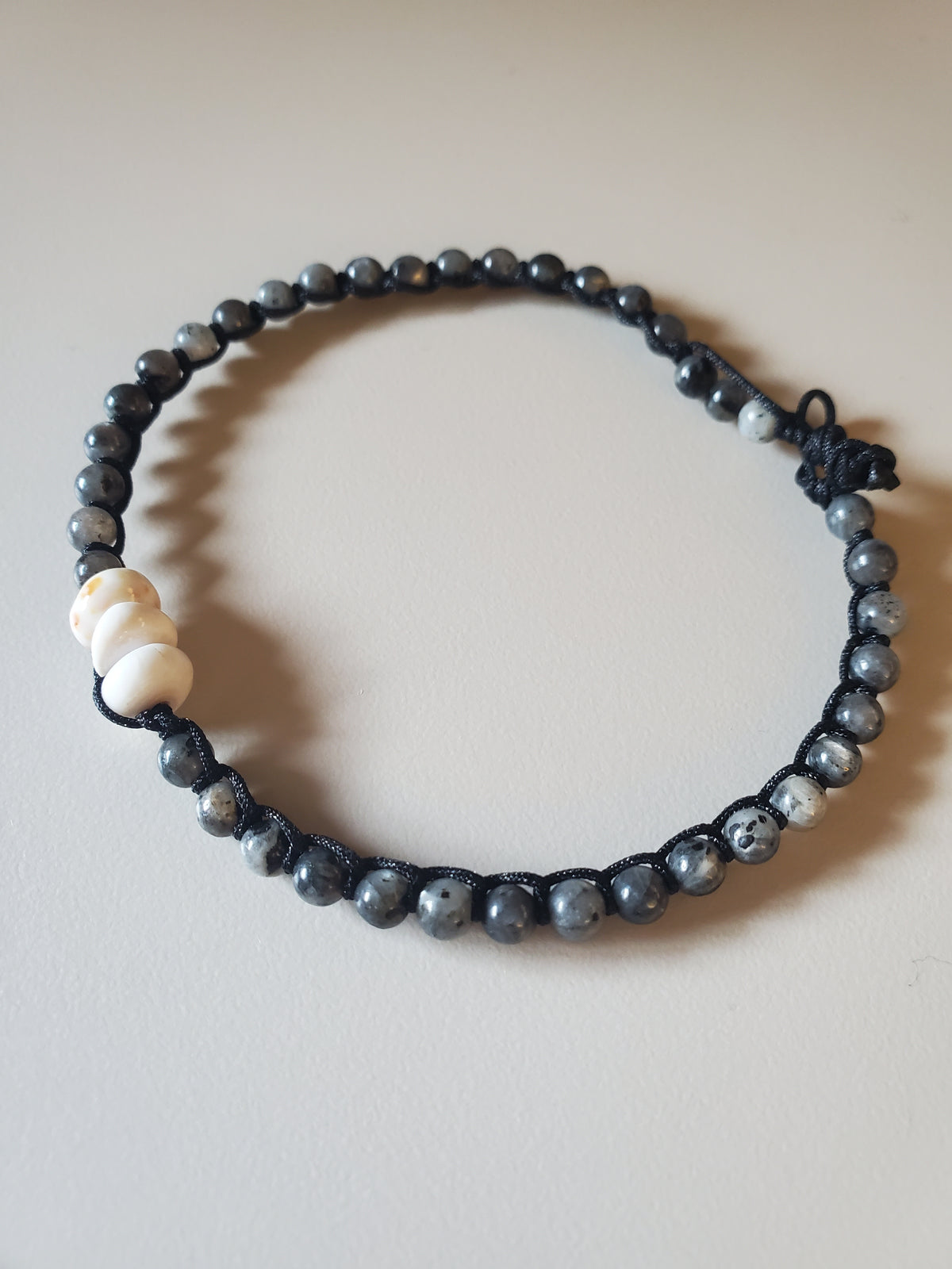 Macrame Larvikite Puka Bracelet