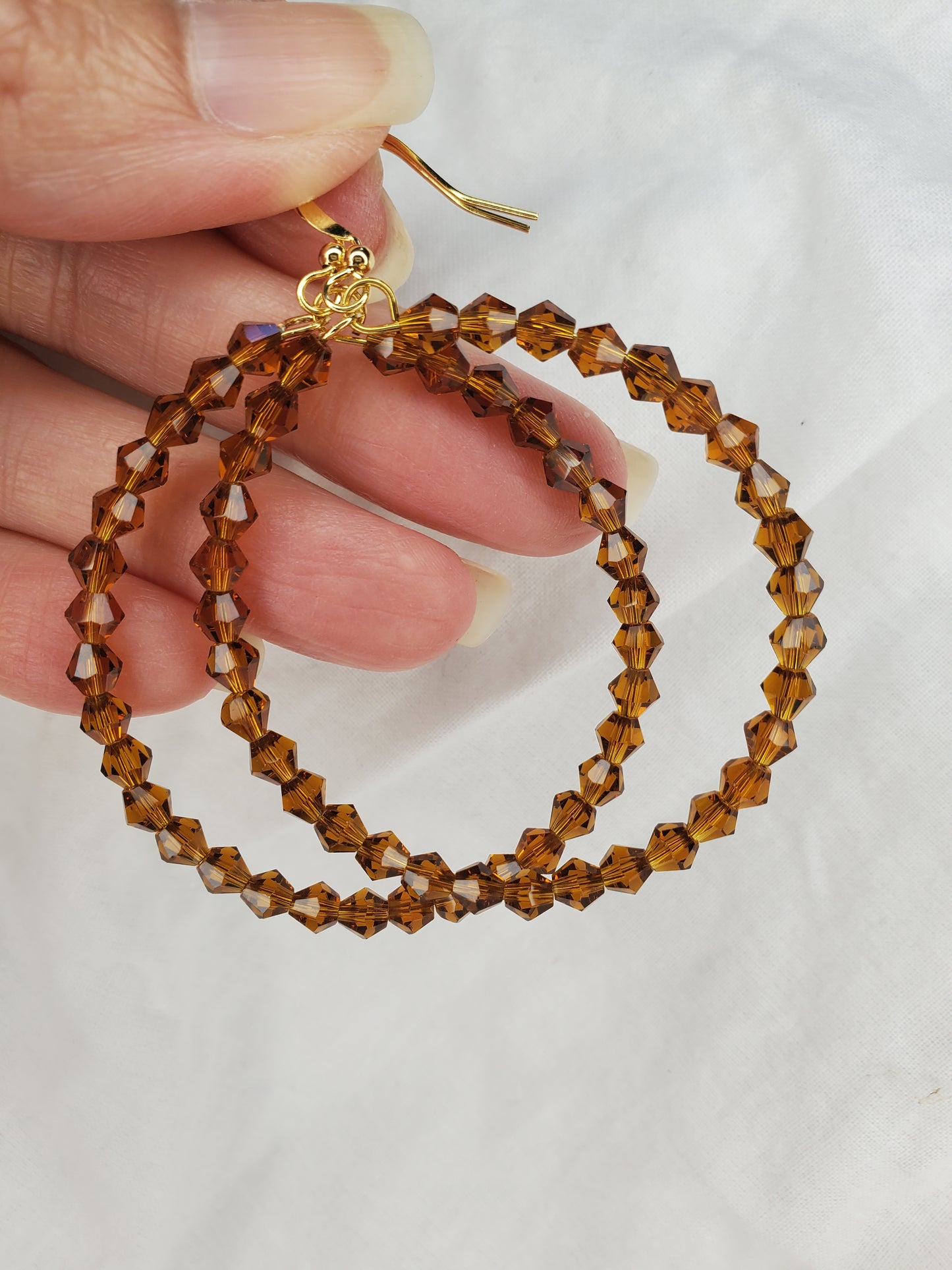 Fire Polished Crystal Hoops-Brown