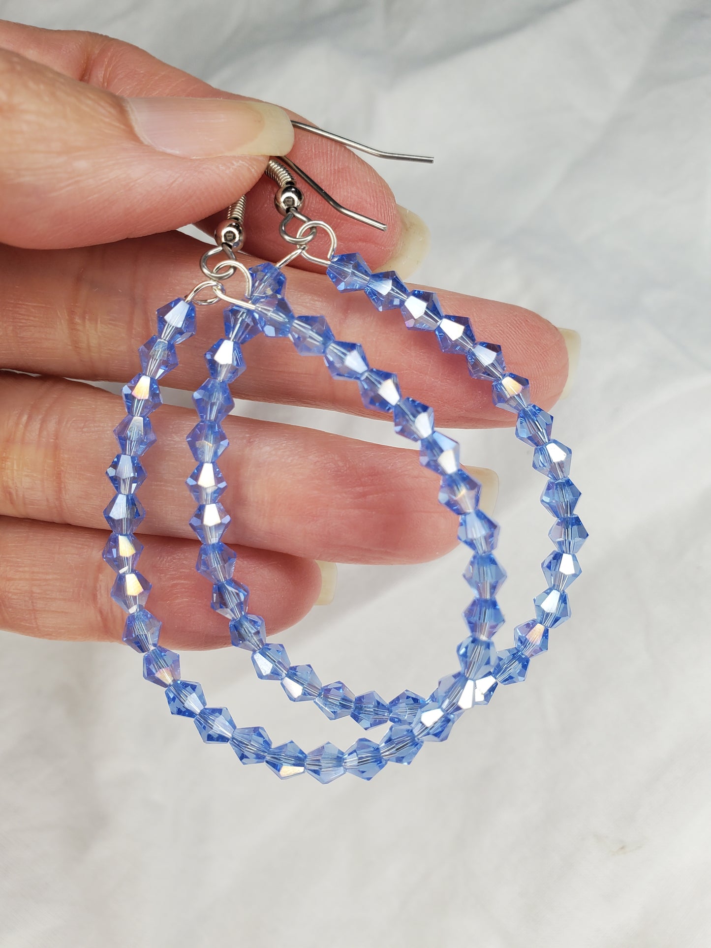 Fire Polished Crystal Hoops-Light Blue