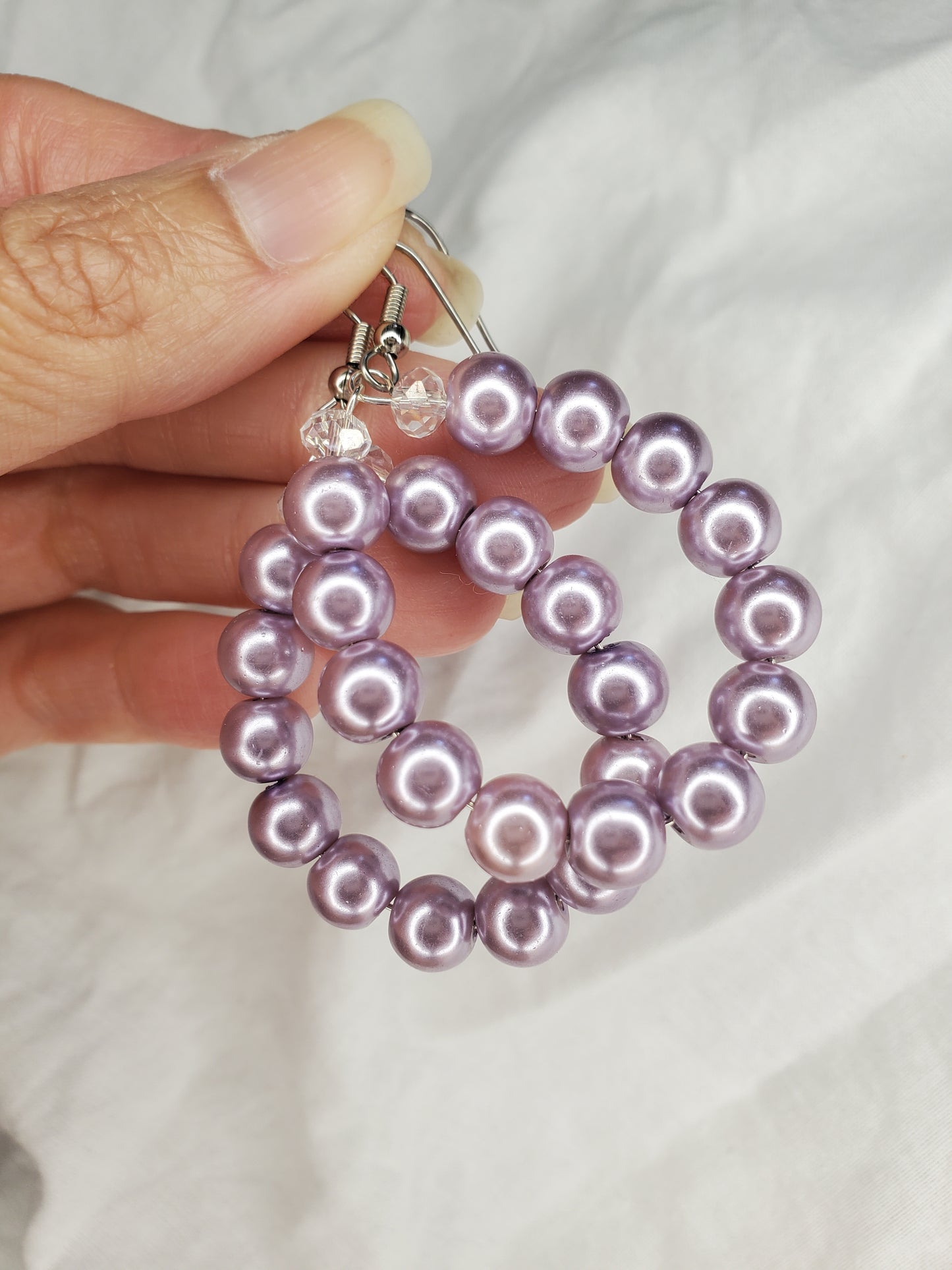 Shell Pearl Hoops-Lavender