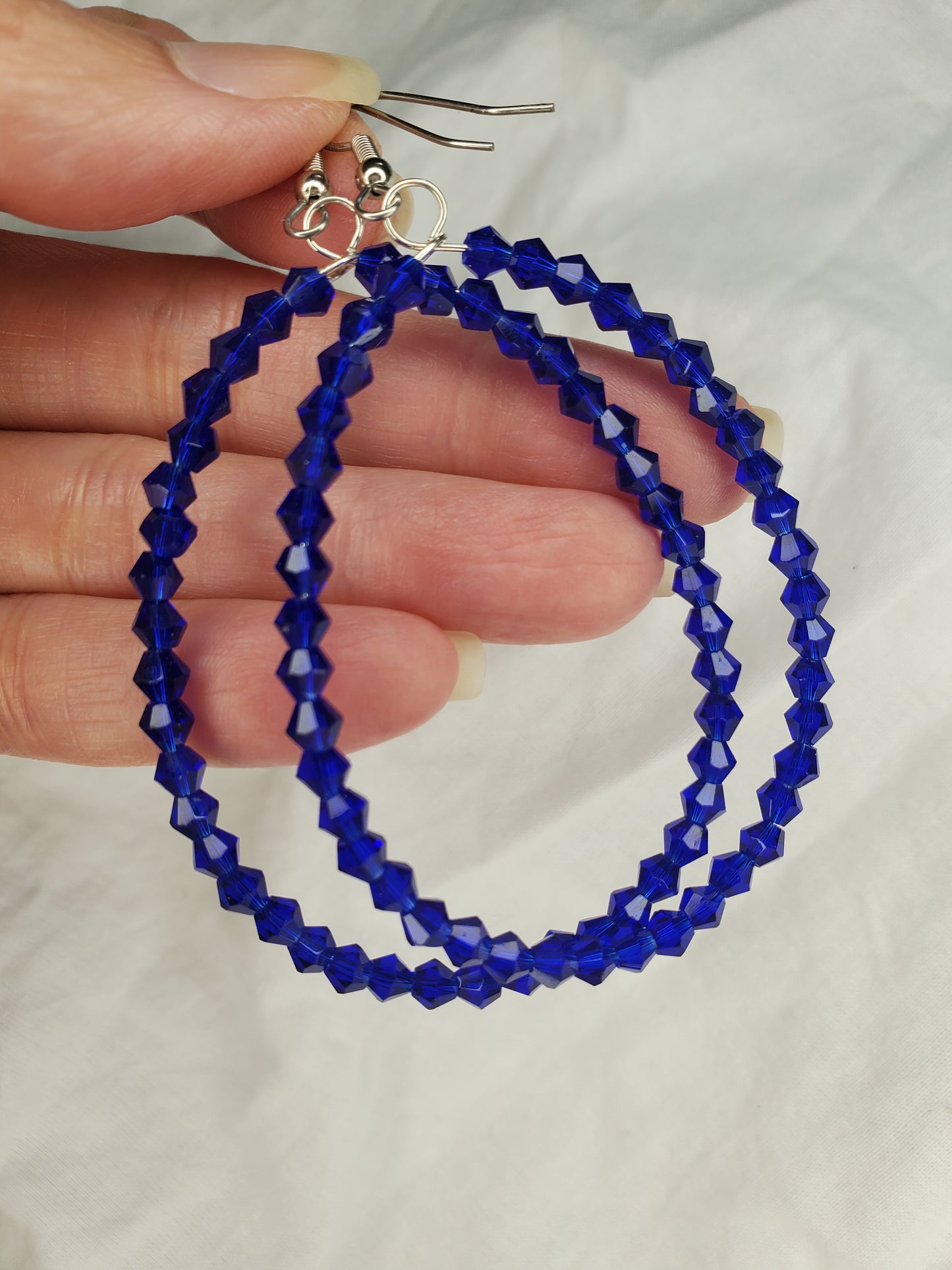 Fire Polished Crystal Hoops-Royal Blue