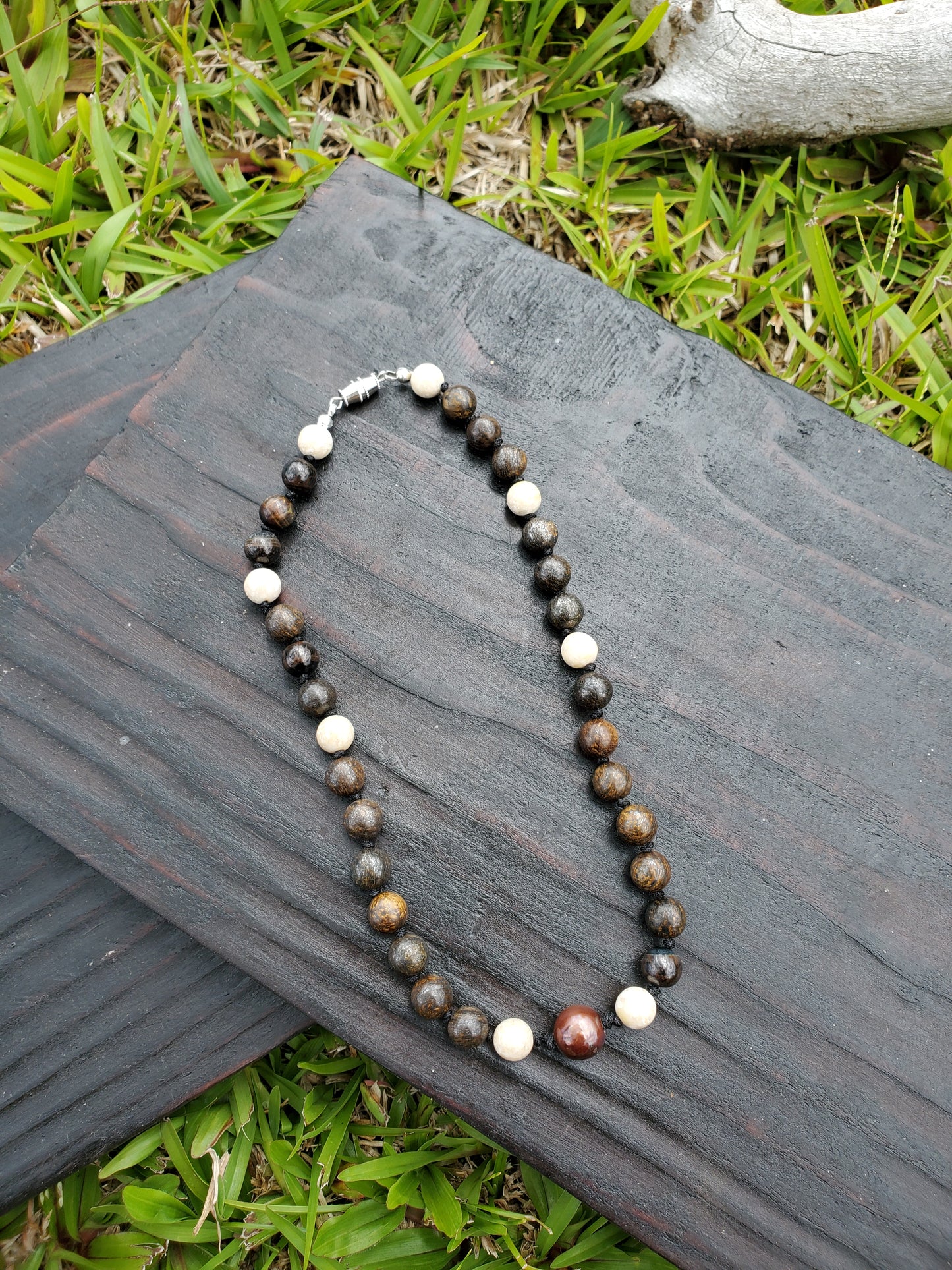 Knotted Gemstone Necklace Bronzite & River Stone