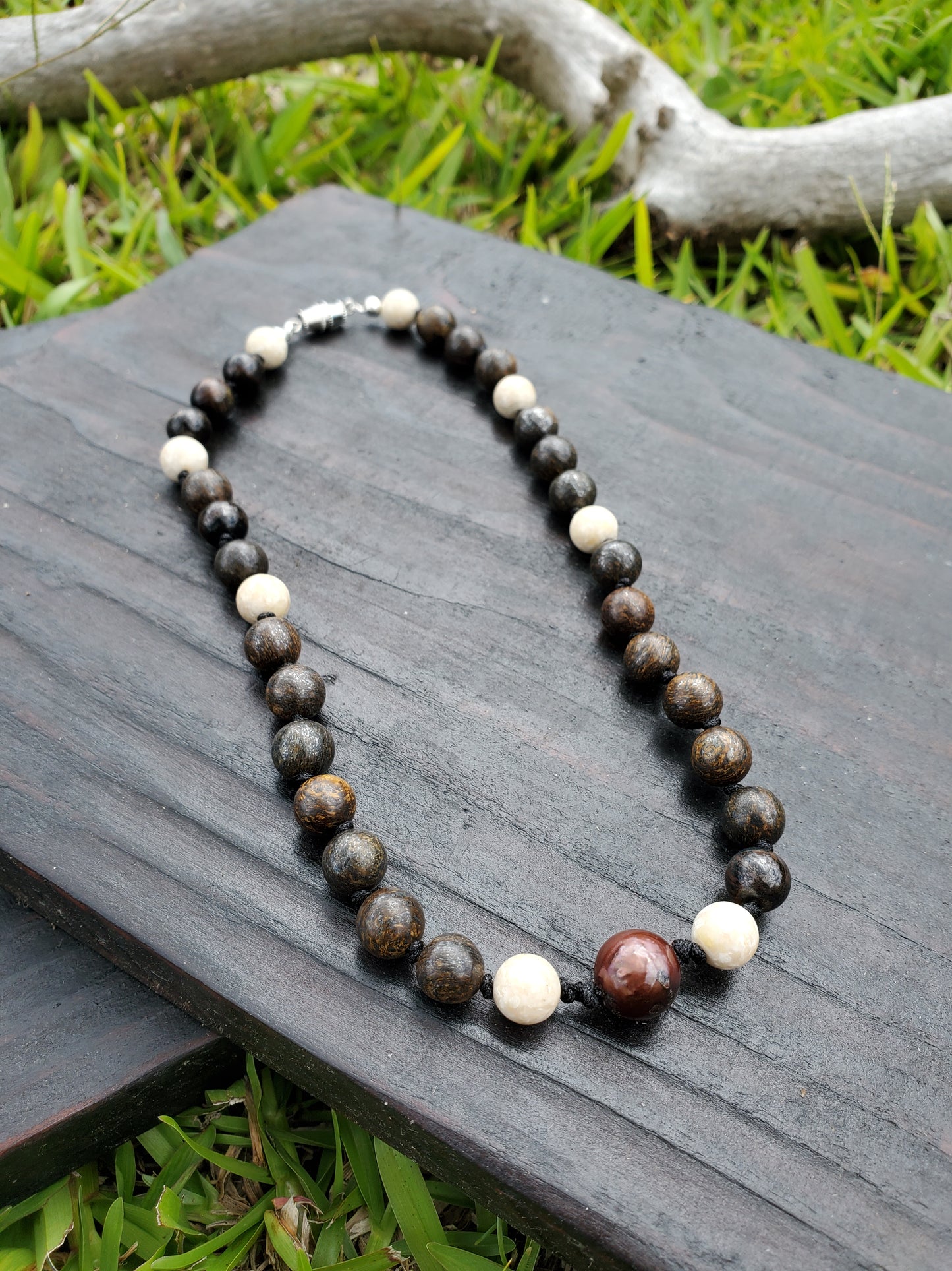 Knotted Gemstone Necklace Bronzite & River Stone