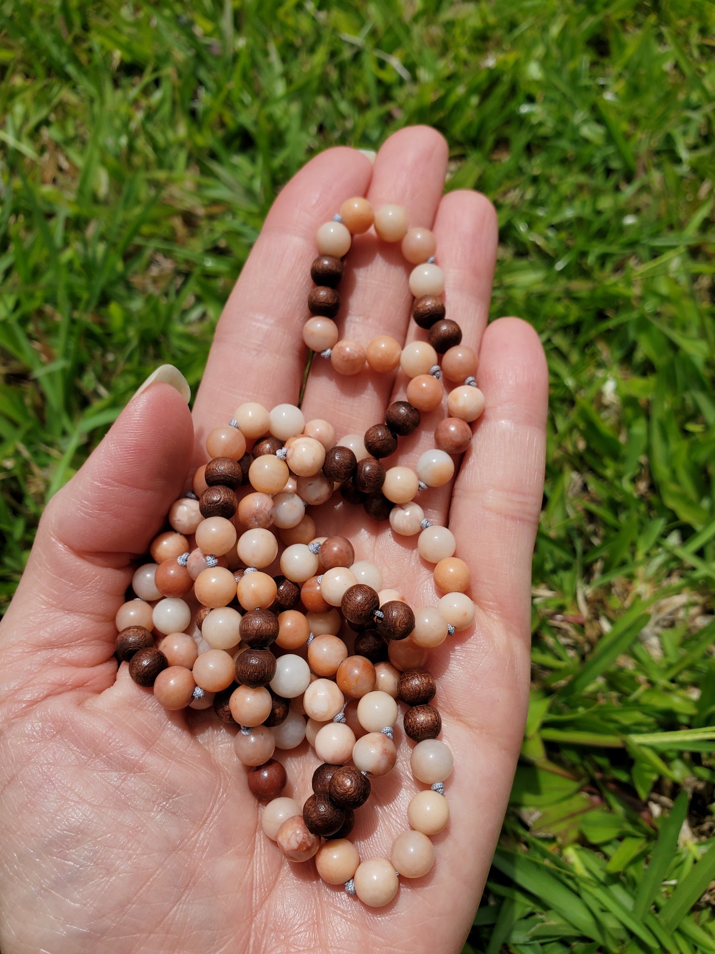 Knotted Gemstone Necklace Pink Aventurine