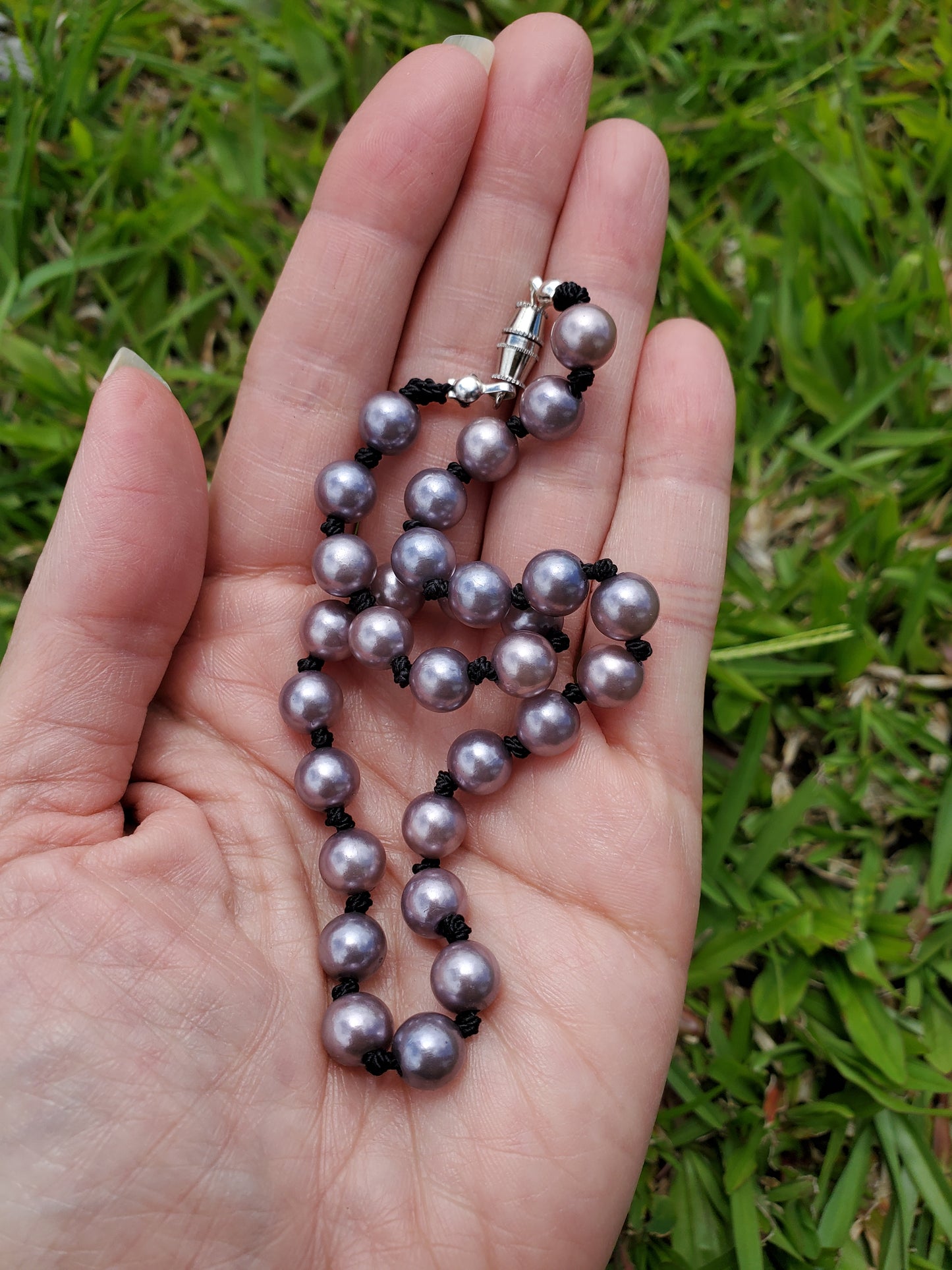 Knotted Gemstone Necklace Shell Pearls