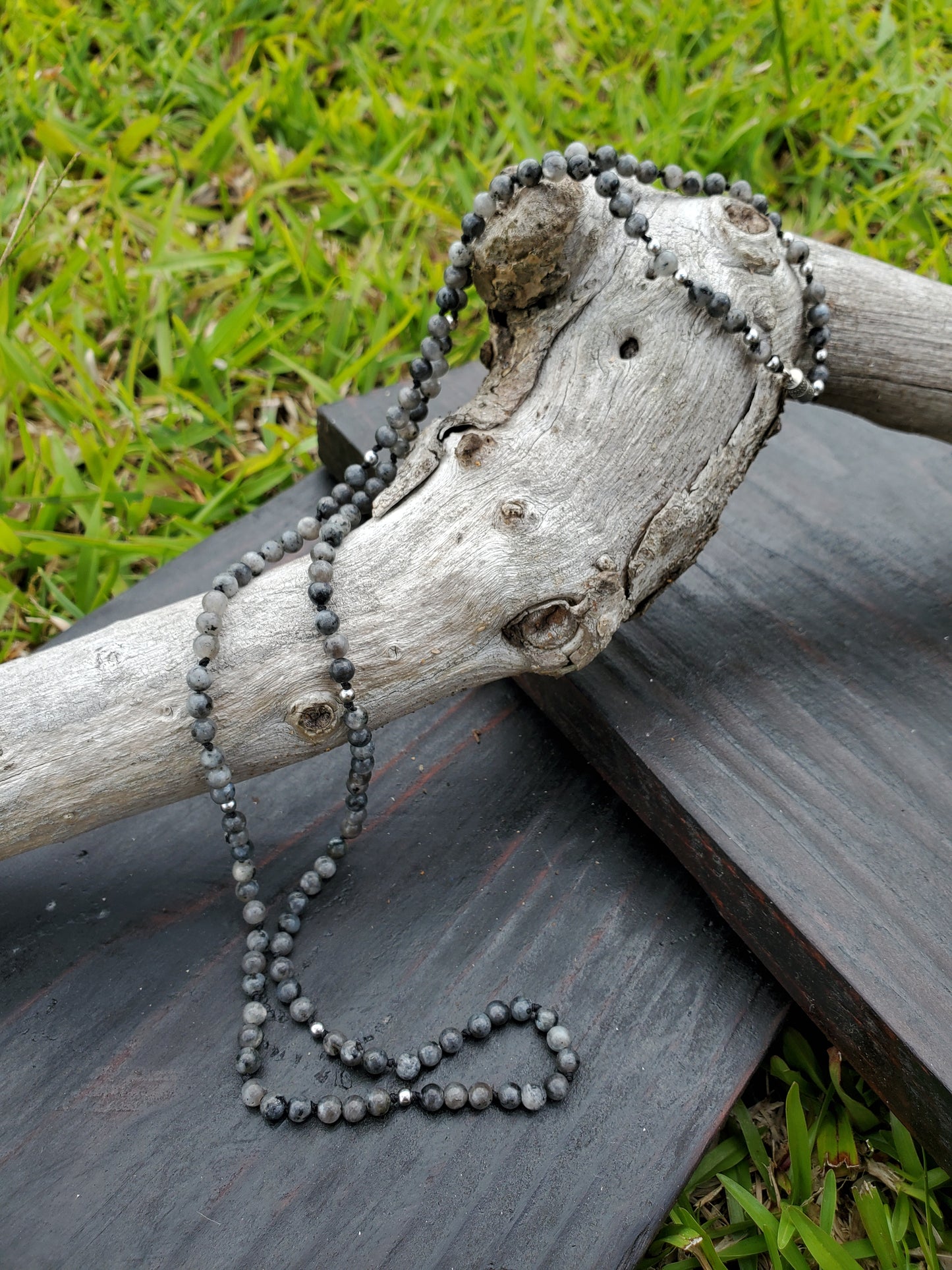Knotted Gemstone Necklace Larvikite