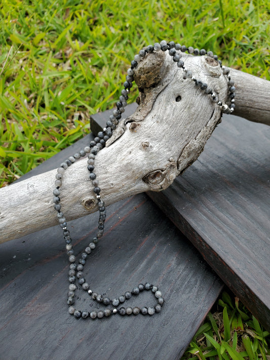 Knotted Gemstone Necklace Larvikite
