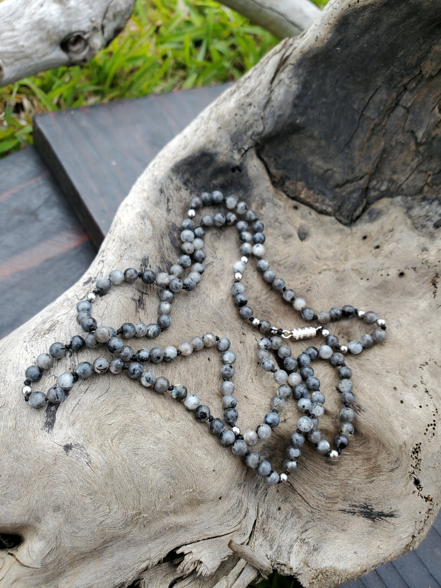 Knotted Gemstone Necklace Larvikite