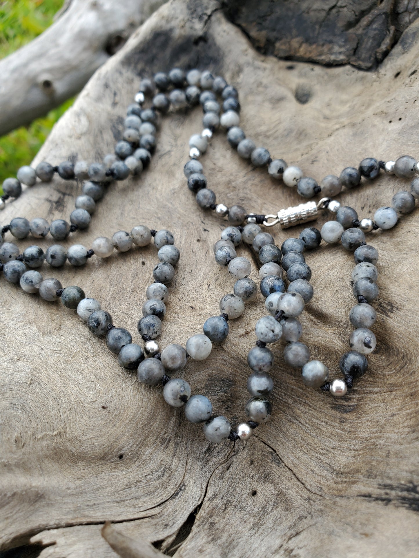 Knotted Gemstone Necklace Larvikite