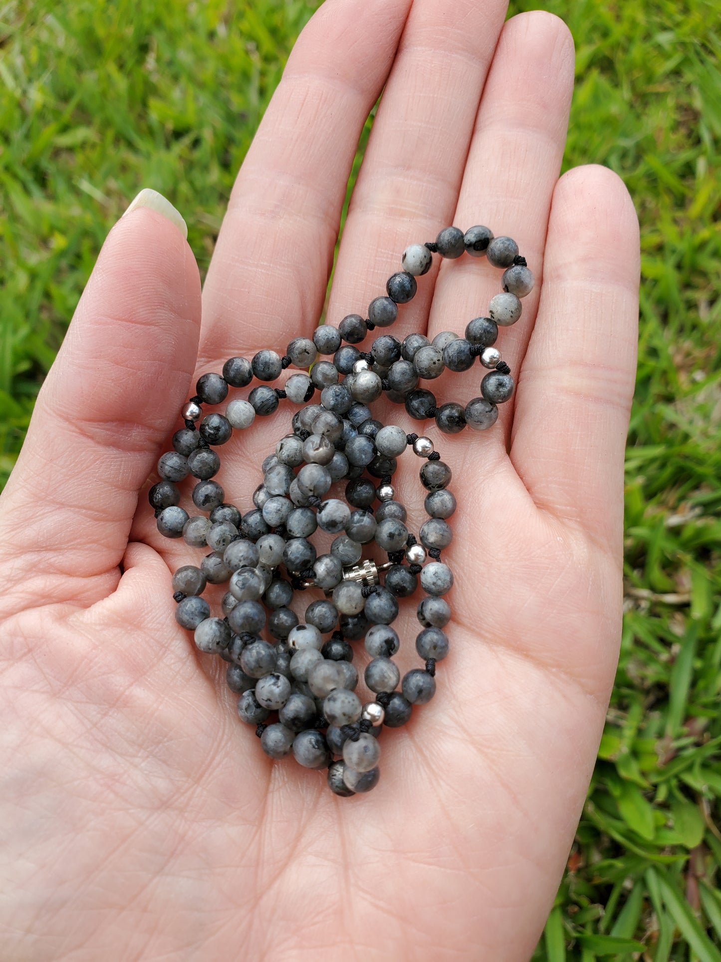 Knotted Gemstone Necklace Larvikite
