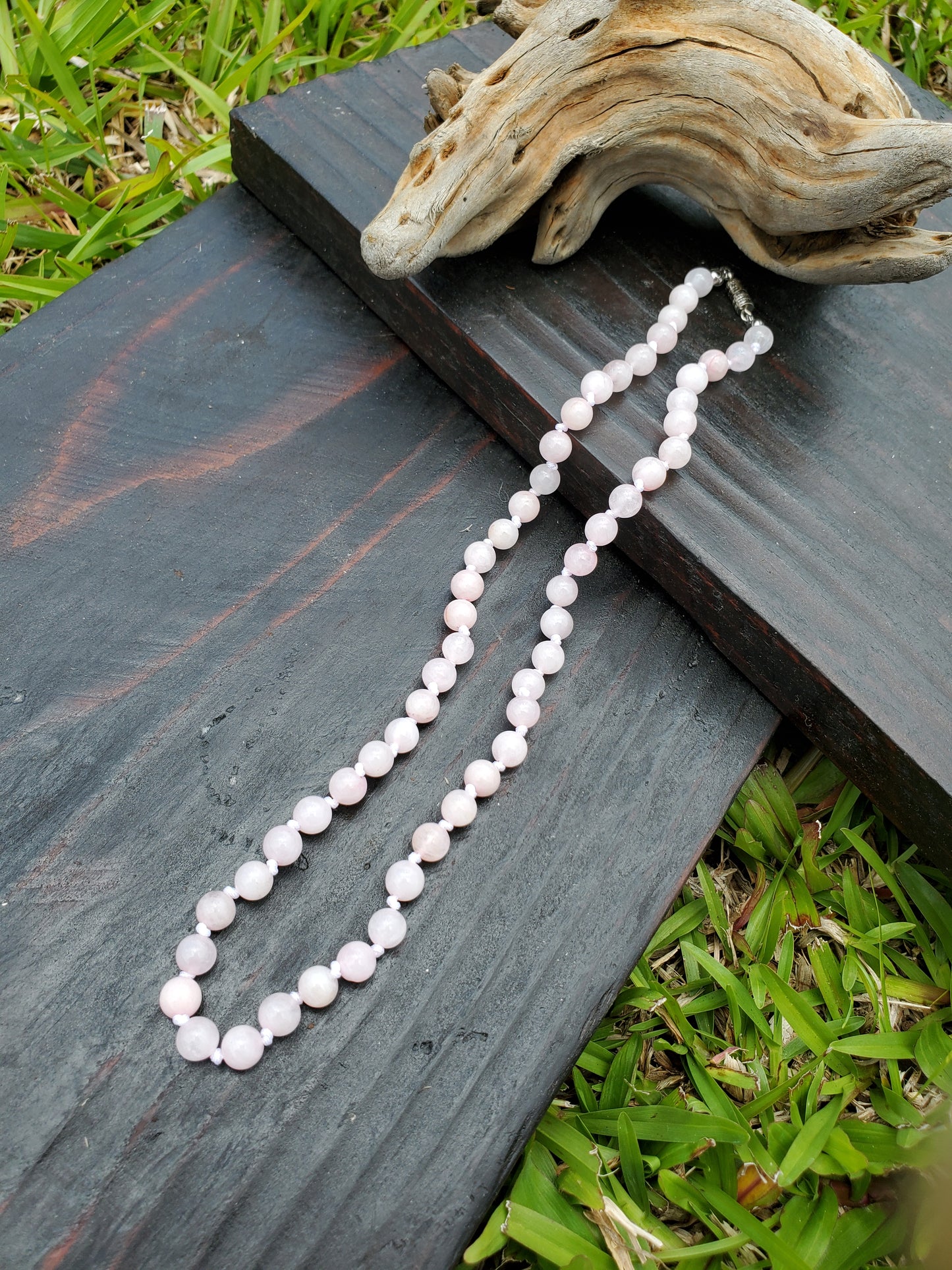 Knotted Gemstone Necklace Rose Quartz