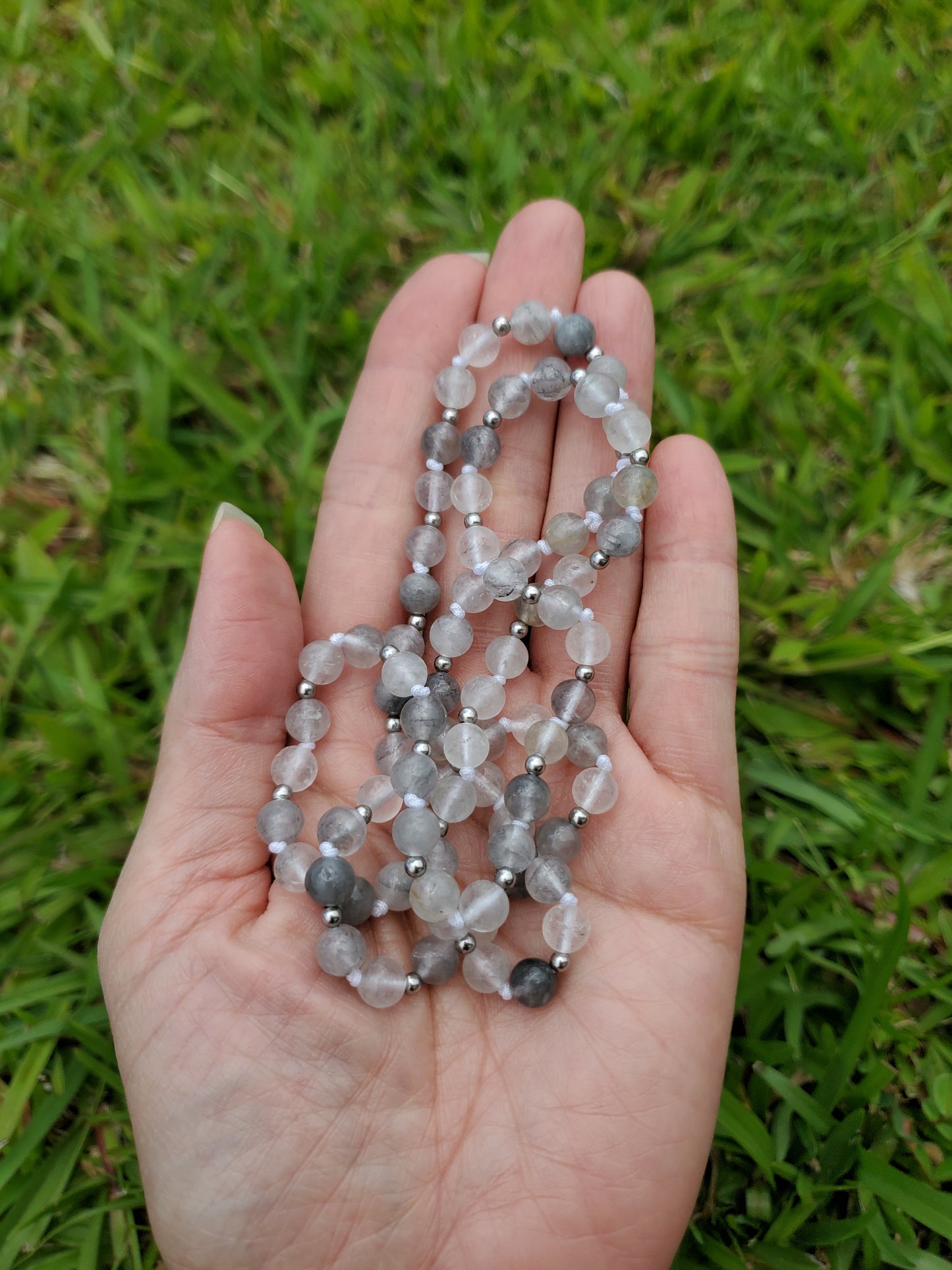 Knotted Gemstone Necklace Cloudy Quartz