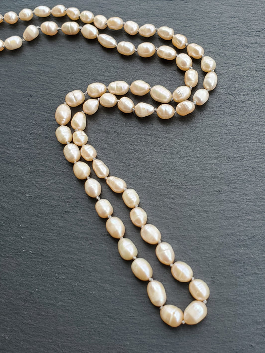 Knotted Freshwater Rice Pearl Necklace