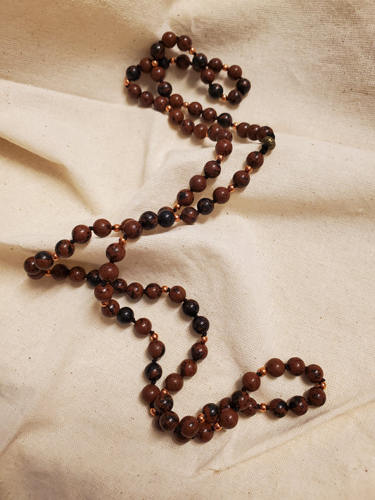 Knotted Mahogany Obsidian Necklace