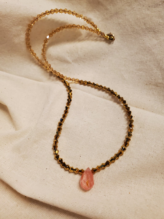 Crystal and Cherry Quartz Necklace