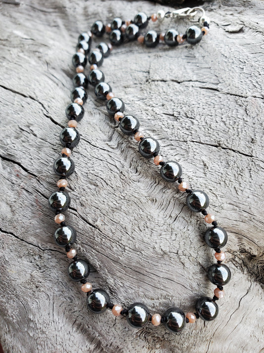 Knotted Gemstone Necklace Hematite