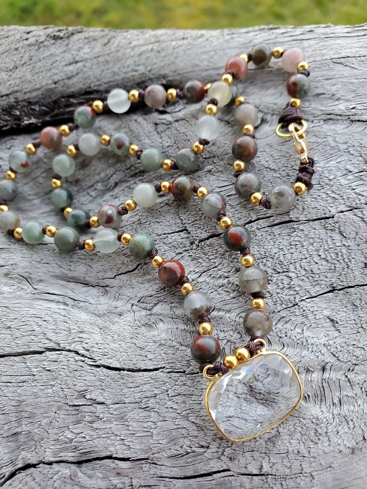 Knotted Gemstone Necklace African Bloodstone