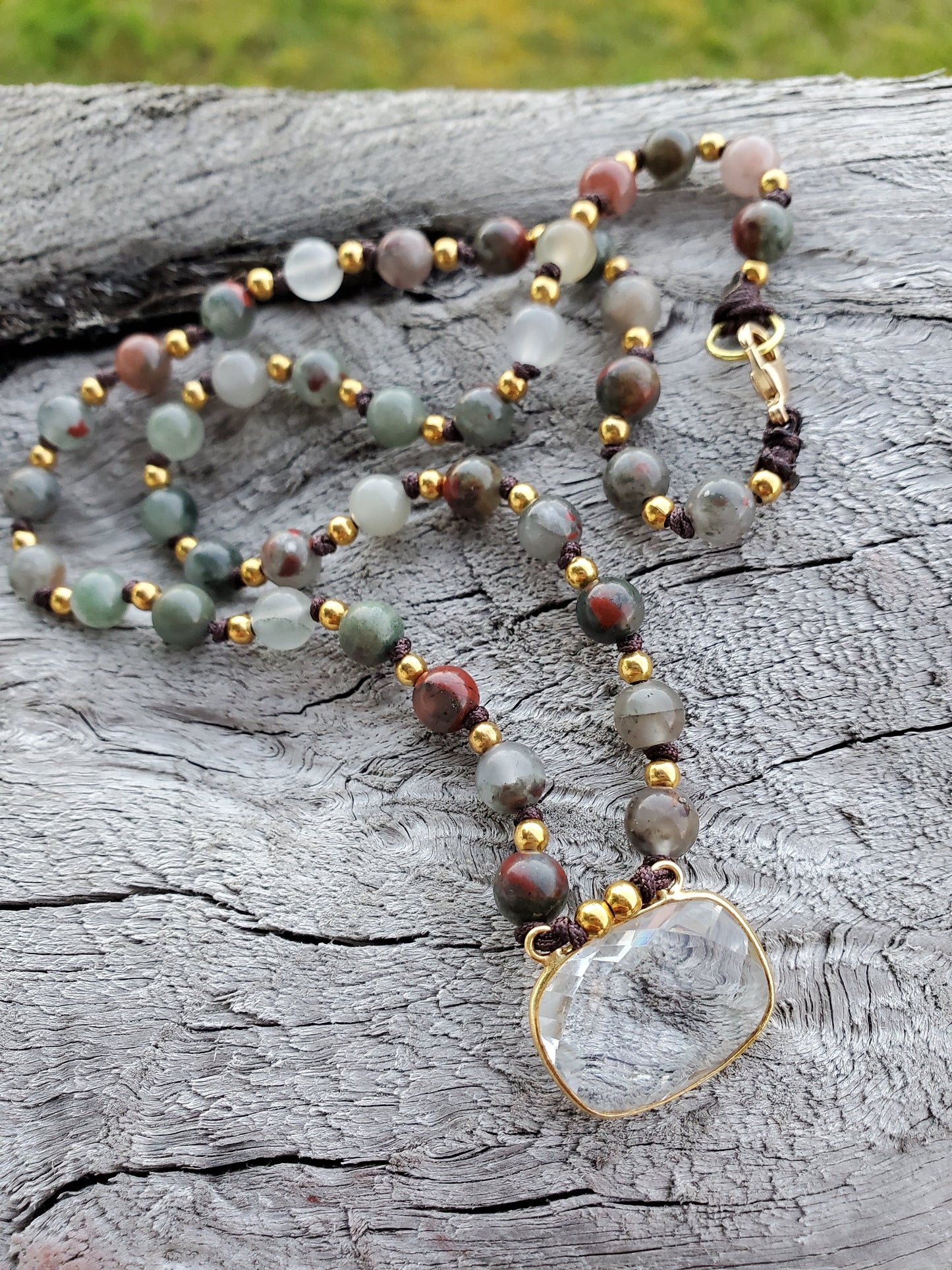 Knotted Gemstone Necklace African Bloodstone