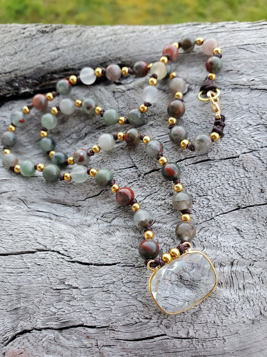 Knotted Gemstone Necklace African Bloodstone