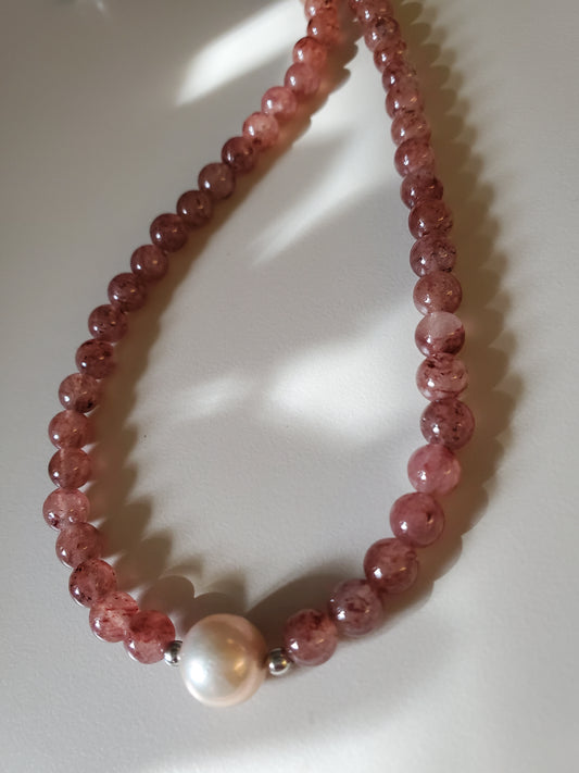Gemstone Necklace Strawberry Quartz