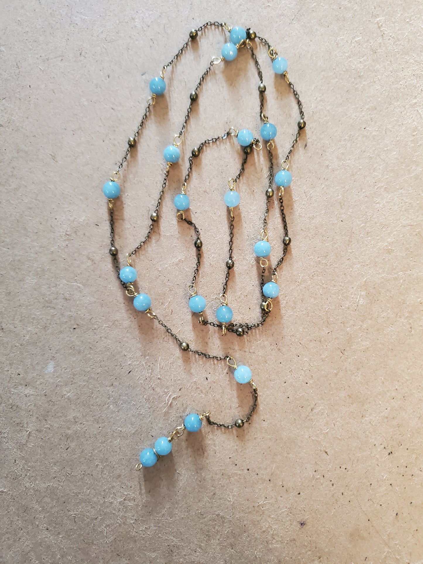 Aquamarine and Antique Brass Lariat
