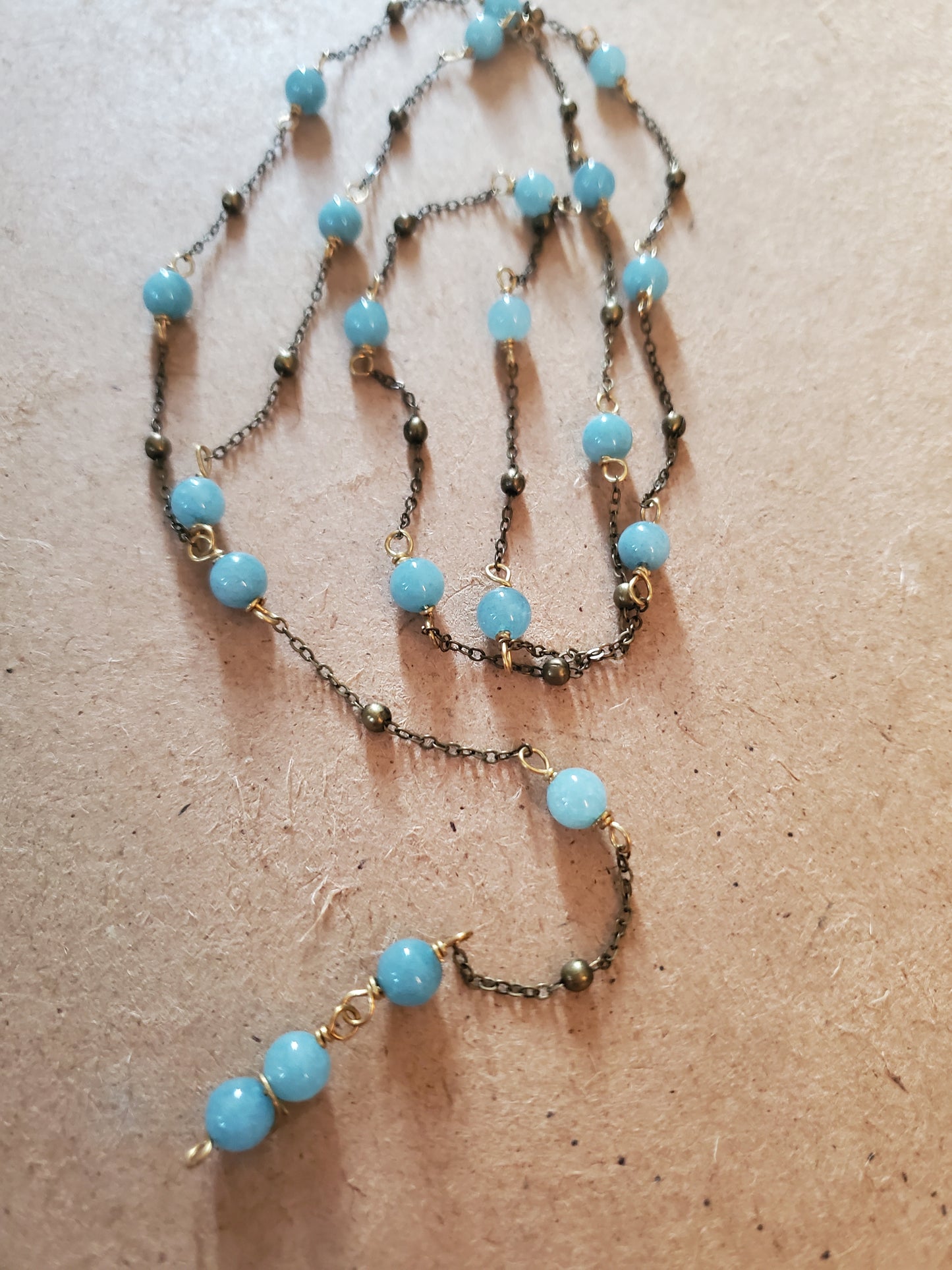 Aquamarine and Antique Brass Lariat