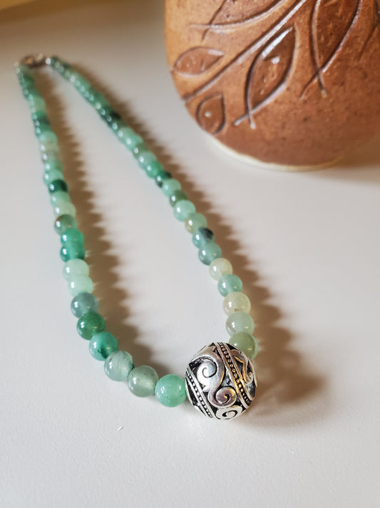 Aventurine Silver Tibetan Pendant