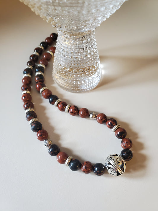 Mahogany Obsidian & Tibetan Pendant