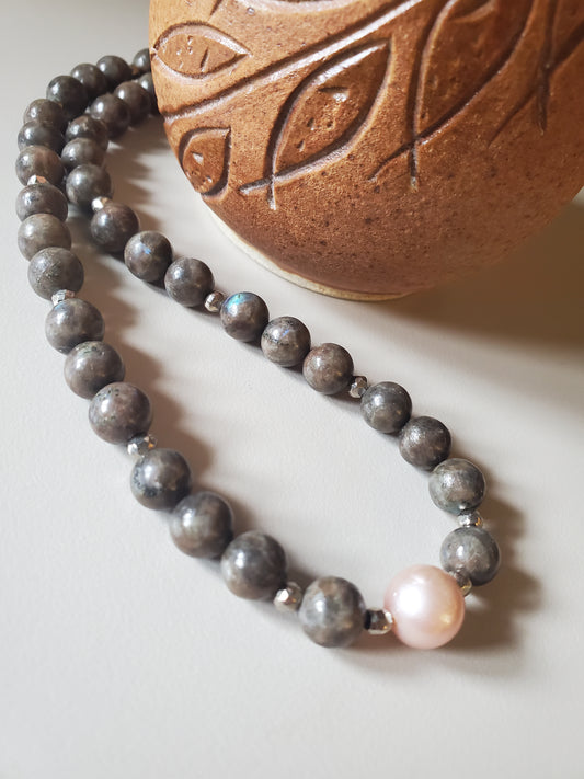 Chocolate Labradorite & Edison Pearl Necklace