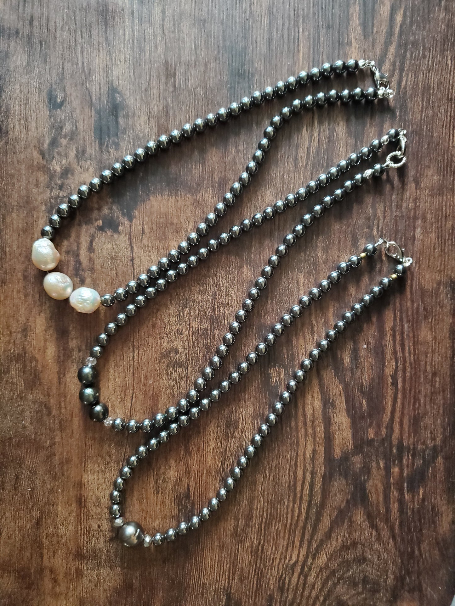 Black Tahitians & Hematite Necklace