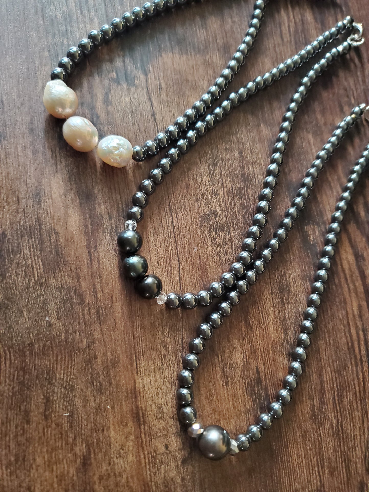 Black Tahitians & Hematite Necklace