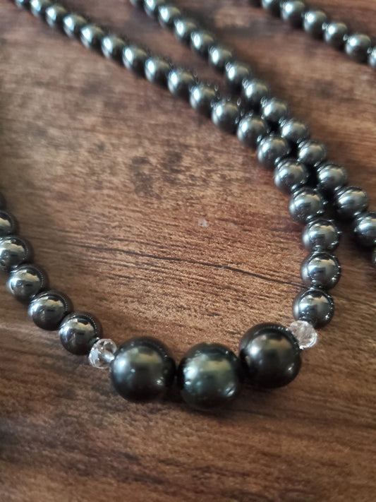 Black Tahitians & Hematite Necklace