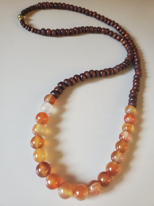 Carnelian & Cherry Wood Necklace