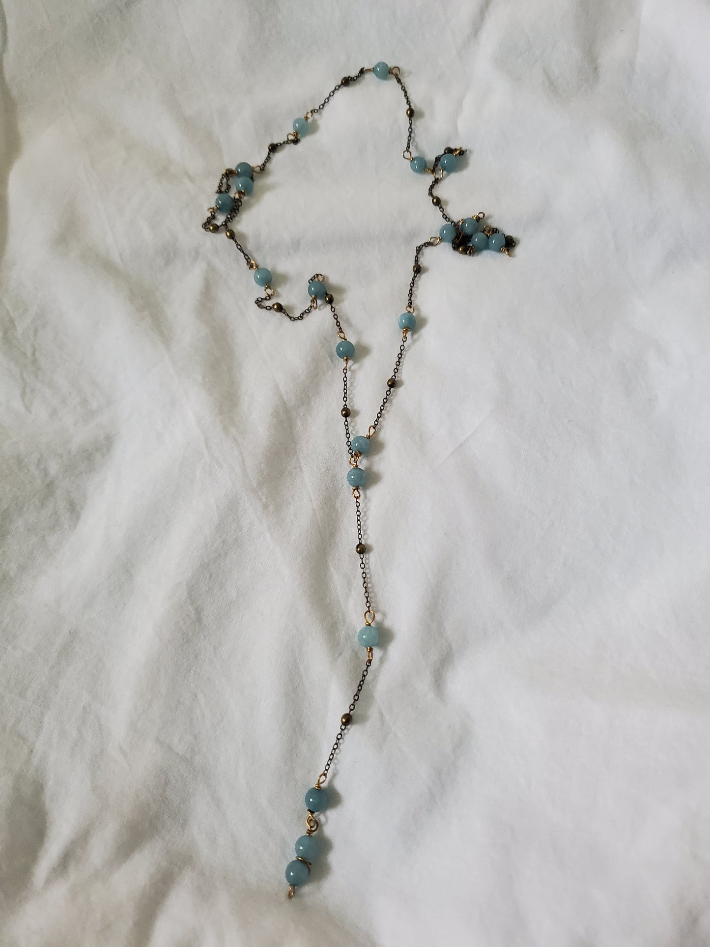 Aquamarine and Antique Brass Lariat
