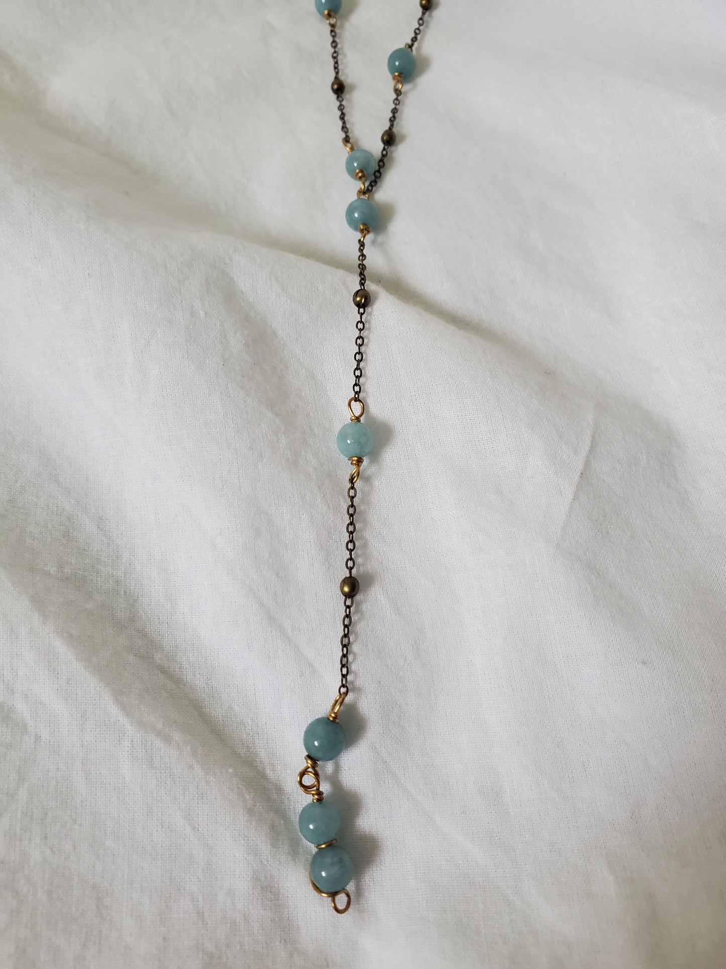 Aquamarine and Antique Brass Lariat