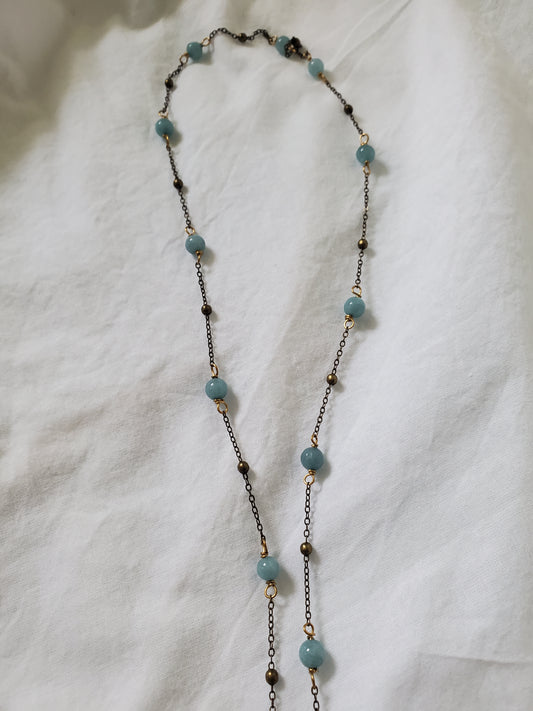Aquamarine and Antique Brass Lariat