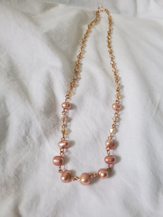 Pink Freshwater Pearls and Crystals